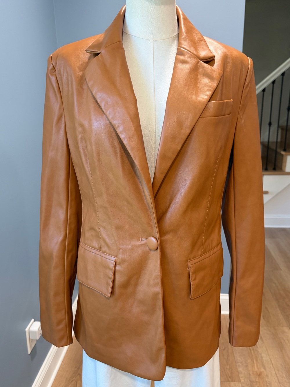 Bagatelle Collection Cognac Faux Leather Blazer Jacket Single Button Small